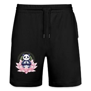 Meditating panda on lotus flower - Stanley/Stella Trainer Unisex Organic Jogging Shorts - black - Front - Nik (191cm) & Marisol (170cm)