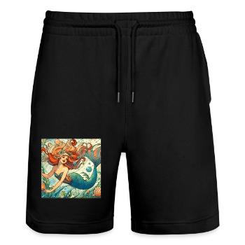 Meerjungfrau Nixe roten Haare Art Nouveau Geschenk - Stanley/Stella Unisex Bio Joggingshorts Trainer  - Schwarz - Vorne - Nik (191cm) & Marisol (170cm)