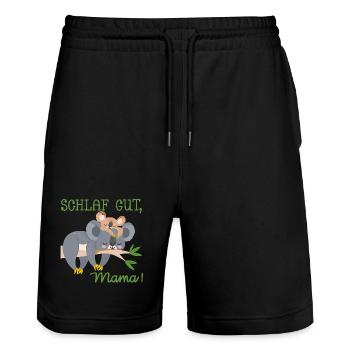SCHLAFLOSE MAMA MUTTERTAG BABY KOALA - Stanley/Stella Unisex Bio Joggingshorts Trainer  - Schwarz - Vorne - Nik (191cm) & Marisol (170cm)