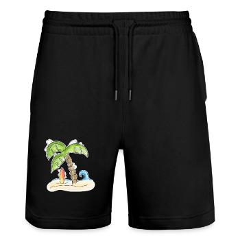 Surfbrett unter Palme - Stanley/Stella Unisex Bio Joggingshorts Trainer  - Schwarz - Vorne - Nik (191cm) & Marisol (170cm)