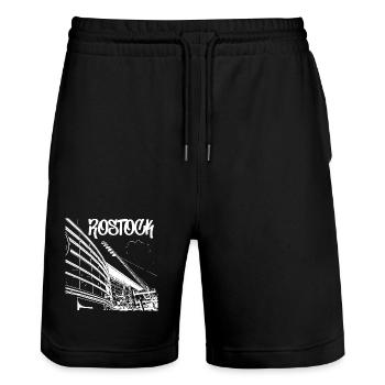 Rostock Skyline Stadionblick - Stanley/Stella Unisex Bio Joggingshorts Trainer  - Schwarz - Vorne - Nik (191cm) & Marisol (170cm)