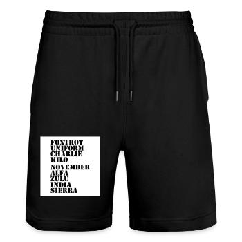 Gegen Nazis - Stanley/Stella Unisex Bio Joggingshorts Trainer  - Schwarz - Vorne - Nik (191cm) & Marisol (170cm)