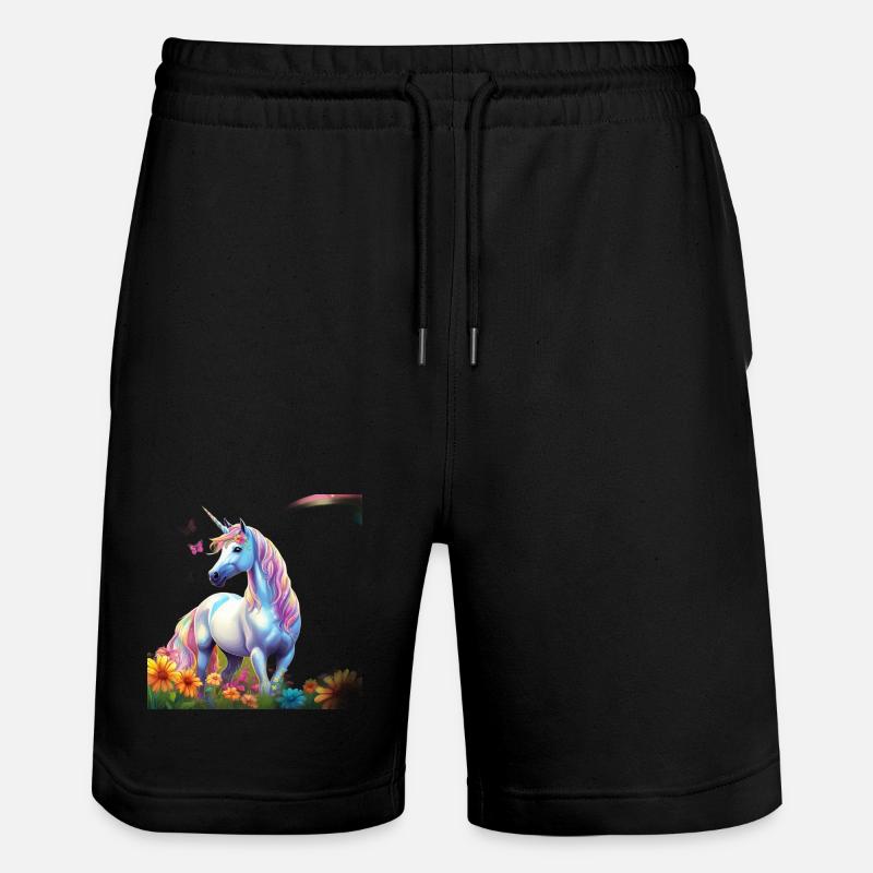 Himmlisches Einhorn im Blumenfeld mit Schmetterlin - Stanley/Stella Unisex Bio Joggingshorts Trainer  - Schwarz