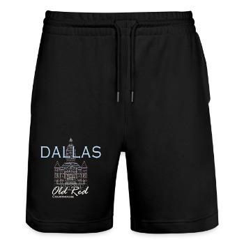 Dallas, Dessin à la main Landmark, Texas, Amérique - Short de jogging bio TRAINER Stanley/Stella unisexe - noir - Devant - Nik (191cm) & Marisol (170cm)