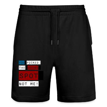 Wrong Spot – Concert Edition - Stanley/Stella Trainer Unisex Organic Jogging Shorts - black - Front - Nik (191cm) & Marisol (170cm)