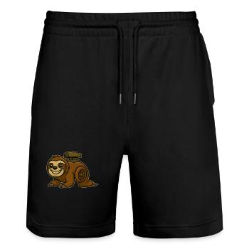 Faultier Turbo Design - Stanley/Stella Unisex Bio Joggingshorts Trainer  - Schwarz - Vorne - Nik (191cm) & Marisol (170cm)