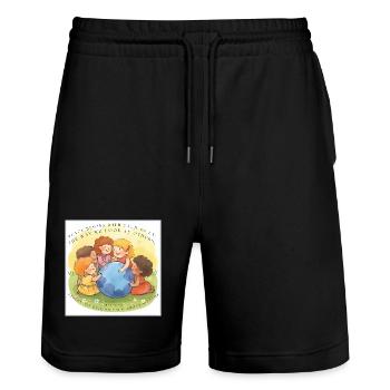 Peace begins with each of us - Stanley/Stella Trainer Unisex Organic Jogging Shorts - black - Front - Nik (191cm) & Marisol (170cm)