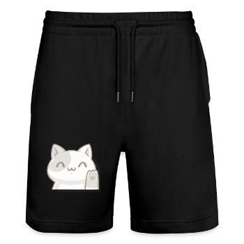 Waving Kawaii Cat, Chibi Style Lucky Charm - Stanley/Stella Trainer Unisex Organic Jogging Shorts - black - Front - Nik (191cm) & Marisol (170cm)