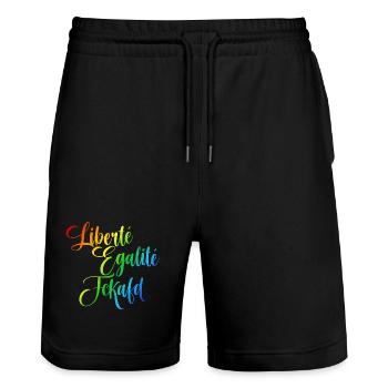 Rainbow Liberté Égalité Fraternité - Stanley/Stella Trainer Unisex Organic Jogging Shorts - black - Front - Nik (191cm) & Marisol (170cm)