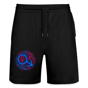 Confusion des sexes dans la conception des cercles - Short de jogging bio TRAINER Stanley/Stella unisexe - noir - Devant - Nik (191cm) & Marisol (170cm)