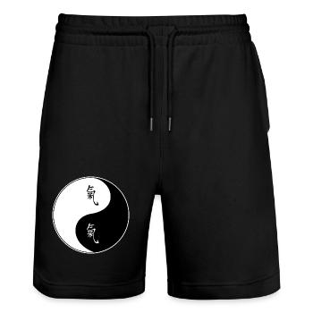 Yin Yang Symbol mit Chinesischen Schriftzeichen - Stanley/Stella Unisex Bio Joggingshorts Trainer  - Schwarz - Vorne - Nik (191cm) & Marisol (170cm)