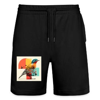 Shapeshifting bird in colorful collage - Stanley/Stella Trainer Unisex Organic Jogging Shorts - black - Front - Nik (191cm) & Marisol (170cm)