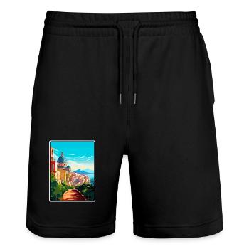 Cagliari Italie Méditerranée lever de soleil Affiche de voyage - Short de jogging bio TRAINER Stanley/Stella unisexe - noir - Devant - Nik (191cm) & Marisol (170cm)