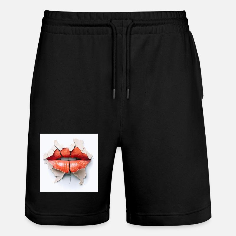 Bold lips on cracked wall - Stanley/Stella Trainer Unisex Organic Jogging Shorts - black