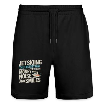 Jetski-Geld in Lärm und Lächeln Zitat - Stanley/Stella Unisex Bio Joggingshorts Trainer  - Schwarz - Vorne - Nik (191cm) & Marisol (170cm)