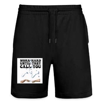 Motivation Arbeit Geld - Stanley/Stella Unisex Bio Joggingshorts Trainer  - Schwarz - Vorne - Nik (191cm) & Marisol (170cm)