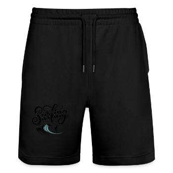 Surfing - Cool Surfer Logo - Stanley/Stella Trainer Unisex Organic Jogging Shorts - black - Front - Nik (191cm) & Marisol (170cm)