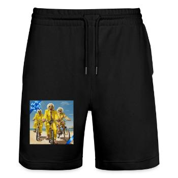 Humorous Seniors Cycling Beach Sunglasses - Stanley/Stella Trainer Unisex Organic Jogging Shorts - black - Front - Nik (191cm) & Marisol (170cm)