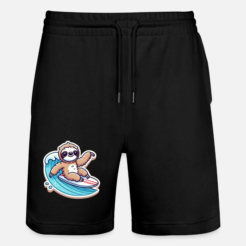 Cute Sloth Waves Surfer - Stanley/Stella Trainer Unisex Organic Jogging Shorts - black