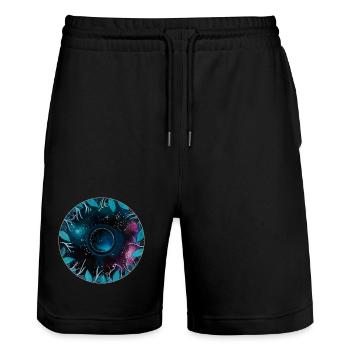 Galactic Leaf Wreath Motif - Stanley/Stella Trainer Unisex Organic Jogging Shorts - black - Front - Nik (191cm) & Marisol (170cm)