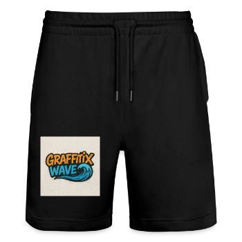 Graffitix Wave Graffiti Logo - Short de jogging bio TRAINER Stanley/Stella unisexe - noir - Devant - Nik (191cm) & Marisol (170cm)