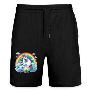 Rainbow Unicorn on Clouds - Stanley/Stella Trainer Unisex Organic Jogging Shorts - black - Front - Nik (191cm) & Marisol (170cm)