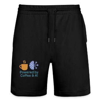 Kaffee KI Kraftdesign - Stanley/Stella Unisex Bio Joggingshorts Trainer  - Schwarz - Vorne - Nik (191cm) & Marisol (170cm)