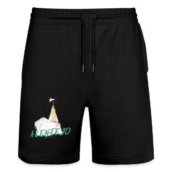 Kamin mit typischem Alentejo-Storch - Stanley/Stella Unisex Bio Joggingshorts Trainer  - Schwarz - Vorne - Nik (191cm) & Marisol (170cm)