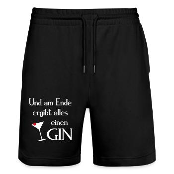 Gin Spruch UND AM ENDE ERGIBT ALLES EINEN GIN - Stanley/Stella Unisex Bio Joggingshorts Trainer  - Schwarz - Vorne - Nik (191cm) & Marisol (170cm)