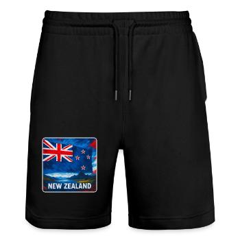 New Zealand Flag Design - Stanley/Stella Trainer Unisex Organic Jogging Shorts - black - Front - Nik (191cm) & Marisol (170cm)