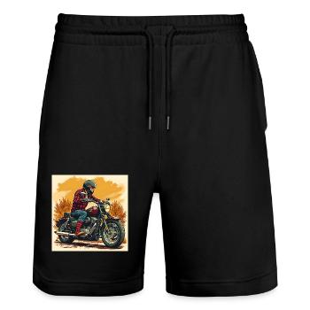 Chaussettes à carreaux + illustration de motard - Short de jogging bio TRAINER Stanley/Stella unisexe - noir - Devant - Nik (191cm) & Marisol (170cm)