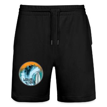 Welle im Surfzauber Patch - Stanley/Stella Unisex Bio Joggingshorts Trainer  - Schwarz - Vorne - Nik (191cm) & Marisol (170cm)