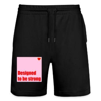 DESIGNED TO BE STRONG HEART - Stanley/Stella Trainer Unisex Organic Jogging Shorts - black - Front - Nik (191cm) & Marisol (170cm)