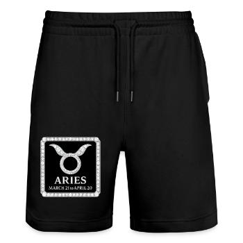 Sternzeichen Widder  - Stanley/Stella Unisex Bio Joggingshorts Trainer  - Schwarz - Vorne - Nik (191cm) & Marisol (170cm)