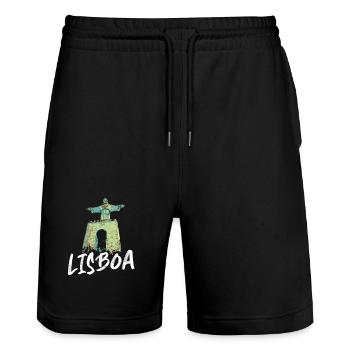 Christ-Roi Lisbonne et Tage illustration bleue - Short de jogging bio TRAINER Stanley/Stella unisexe - noir - Devant - Nik (191cm) & Marisol (170cm)
