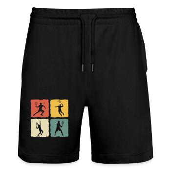 Tennis Retro Tennis Player T-shirt Playing Tennis - Stanley/Stella Trainer Unisex Organic Jogging Shorts - black - Front - Nik (191cm) & Marisol (170cm)