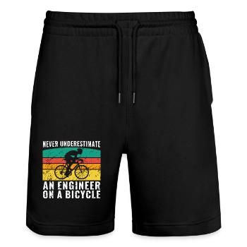 Never Underestimate an Engineer on a Bicycle Shirt - Stanley/Stella Trainer Unisex Organic Jogging Shorts - black - Front - Nik (191cm) & Marisol (170cm)
