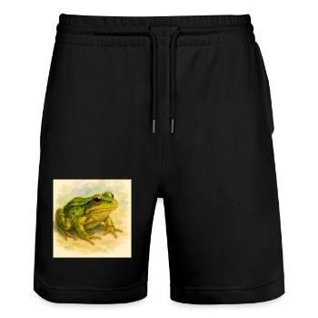 Aquarell Grüner Frosch - Stanley/Stella Unisex Bio Joggingshorts Trainer  - Schwarz - Vorne - Nik (191cm) & Marisol (170cm)