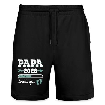 Dad 2026 Loading Father-to-be Gift Idea - Stanley/Stella Trainer Unisex Organic Jogging Shorts - black - Front - Nik (191cm) & Marisol (170cm)