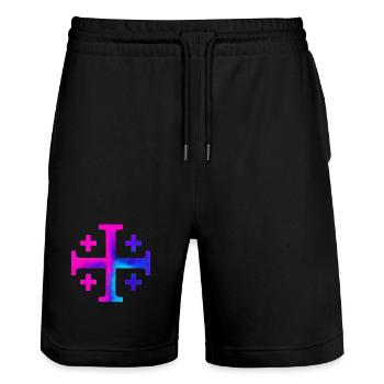 Croix de Kairos (Croix de Jérusalem) – Galaxie - Short de jogging bio TRAINER Stanley/Stella unisexe - noir - Devant - Nik (191cm) & Marisol (170cm)