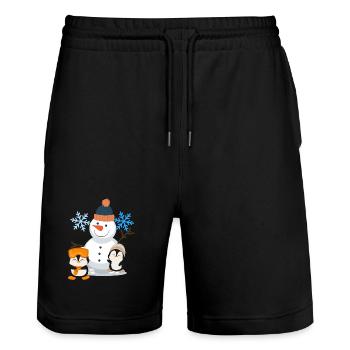 Winterfreude Schneemann Pinguine - Stanley/Stella Unisex Bio Joggingshorts Trainer  - Schwarz - Vorne - Nik (191cm) & Marisol (170cm)