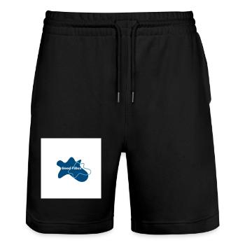 Gute Vibes Blau Logo - Stanley/Stella Trainer Unisex Organic Jogging Shorts - black - Front - Nik (191cm) & Marisol (170cm)