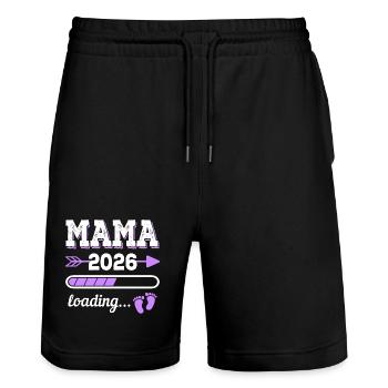 Mama 2026 Loading Schwangerschaft Geschenkidee - Stanley/Stella Unisex Bio Joggingshorts Trainer  - Schwarz - Vorne - Nik (191cm) & Marisol (170cm)
