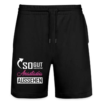So gut kann nur eine Anastasia aussehen - Stanley/Stella Unisex Bio Joggingshorts Trainer  - Schwarz - Vorne - Nik (191cm) & Marisol (170cm)