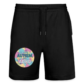 J’ai l’autisme et le TDAH - Short de jogging bio TRAINER Stanley/Stella unisexe - noir - Devant - Nik (191cm) & Marisol (170cm)