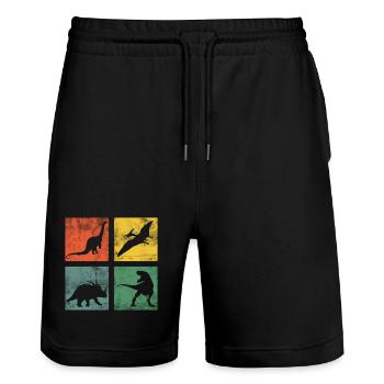 Dinosaur Dino Dinos Tyrannosaurus Triceratops - Stanley/Stella Trainer Unisex Organic Jogging Shorts - black - Front - Nik (191cm) & Marisol (170cm)