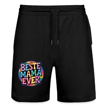 Beste Mama Ever Regenbogen Design - Stanley/Stella Unisex Bio Joggingshorts Trainer  - Schwarz - Vorne - Nik (191cm) & Marisol (170cm)