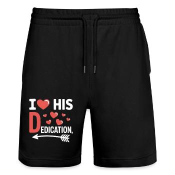 I Heart His Dedication Funny Love Partner Spruc - Stanley/Stella Trainer Unisex Organic Jogging Shorts - black - Front - Nik (191cm) & Marisol (170cm)