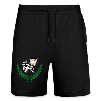 Cute Cow in Green Laurel Wreath - Stanley/Stella Trainer Unisex Organic Jogging Shorts - black - Front - Nik (191cm) & Marisol (170cm)