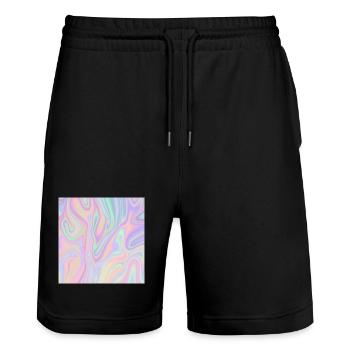 Irideszierende Abstrakte Liquid Pastel Muster - Stanley/Stella Unisex Bio Joggingshorts Trainer  - Schwarz - Vorne - Nik (191cm) & Marisol (170cm)
